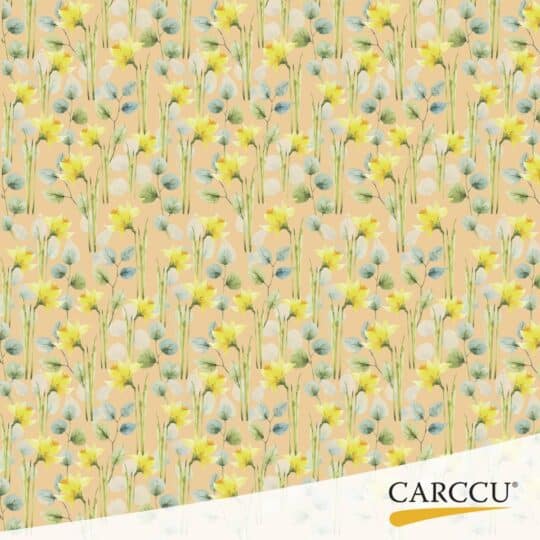 Påsklilja: Kelta-vihreä sävymaailma tuo kukka-asetelmaan keväistä raikkautta ja liikettä.